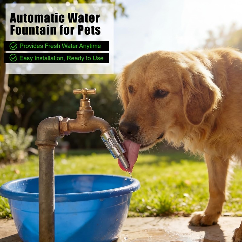 Qinyoung 1 Pack Dog Waterer Faucet, 3/4" Hose Spigot Attachment