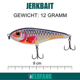 ELBFANG Jerkbait Set - Jerkbait Pike Bait - Jerk Wobbler - Includes Artificial Bait Box (5 Pieces/Box / 90 mm / 21 g)