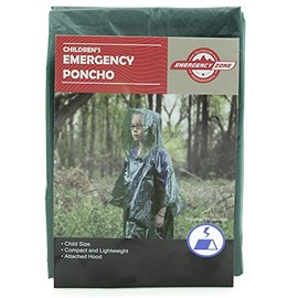 Emergency Zone Children's Green Emergency Poncho, Weather Protection, Rain Gear, (1 Pack)