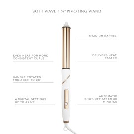 Kristin Ess Hair 1 1/4 Inch Rotating Curling Iron Pivot Wand for Beach Waves - Dual Voltage + Auto Shut Off - Long Barrel Salon Professional Hot Tool Curling Iron - Rotate + Spin to 90 Degrees