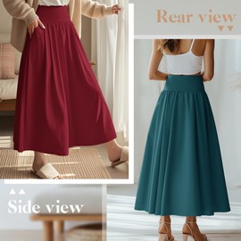 Ficerd 3 Pack Maxi Long Skirts for Women, Ankle Length High Waisted Pleated A Line Flowy Summer Casual Skirts with Pockets(Rose Red, Lake Green, Black,X-Large)
