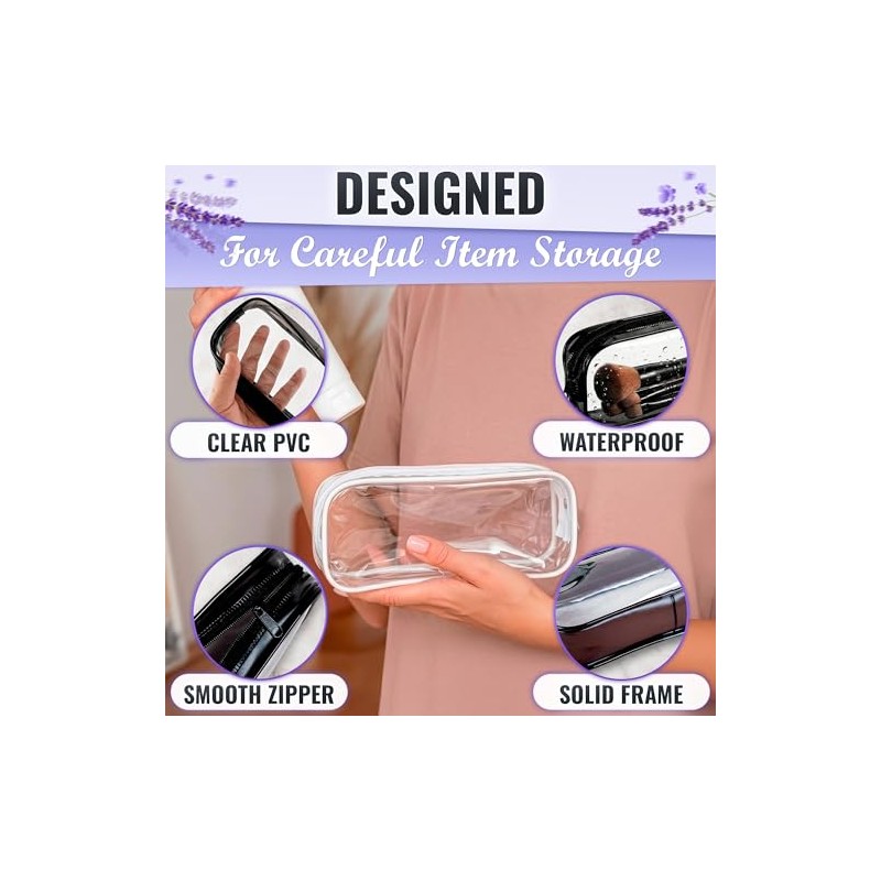 Compact Clear Makeup Bag - 2 Pack Waterproof Cosmetic Pouch