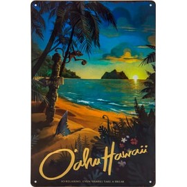 Historical Retro Vintage Tin Sign with Souvenir Travel Motif, Holiday, Adventure, Holiday Decorative Sign, 30 x 20 cm (Hawaii, USA)