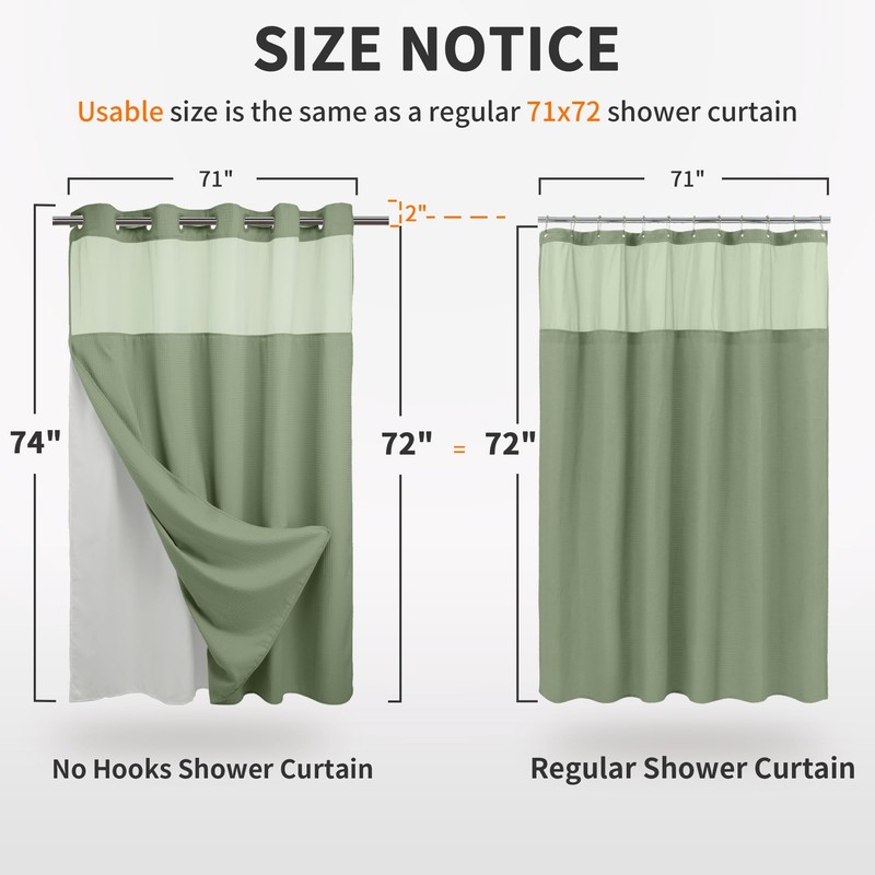 River Dream Green Heavyweight No Hooks Required Shower Curtain with