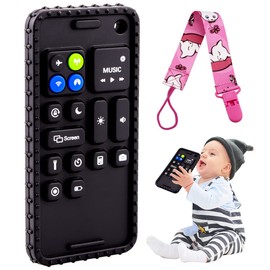 Baby Phone Teething Toys for Babies 0-3, 0-6, 6-12 Months | Soft Silicone Baby Cell Phone Teethers Toys | Baby Fidget Toys 0-6 Months | Infant Teether for Breastfeeding Baby Boy Girl (Black)