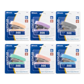 BAZIC Mini Stapler w/ 500 Staples, Standard (26/6) Pastel Color, Built-in Staple Remover, Portable Small Staplers, 24-Pack