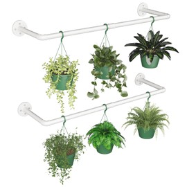 Bamworld Hanging Planters 2PCS for Indoor Plants Hanging Plant Holder Plant Hanger Indoor Ceiling Window Plant Shelves Wall Mount Black Metal Rod(Pot&Plant Not Included) White