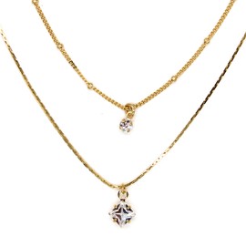 Jewelry Shop M n3198 Women's Necklace, 2 Layers, Chain, Pendant, Accessories, Square Stone, Made in Japan