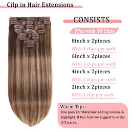 Clip in Hair Extensions Real Human Hair Clip in Extensions for Women Seamless Balayage Chocolate Brown to Honey Blonde Straight Remy 100% Human Clips ins Extension 8pcs Double Weft 24 inch 4.2oz/120g