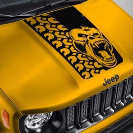 SkunkMonkey - Hood Decal Compatible with Jeep Renegade - Angry Gorilla Tire Tread Blackout Hood Sticker- Orange