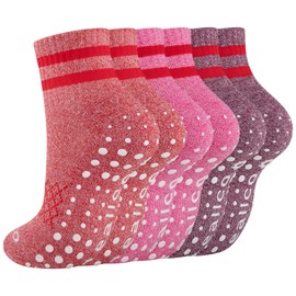 Pilates Grip Socks for Women Non Slip Grippy Athletic Yoga Socks for Barre Ballet Hospital 3 Pairs
