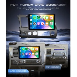 4G+128G Android 15 Car Stereo for Honda Civic 2006-2011, Wireless CarPlay Android Auto, 10.1’’ Incell HD Touch Screen Car Stereo with GPS, WiFi, Bluetooth 5.0, FM, 32 EQ, SWC, Backup