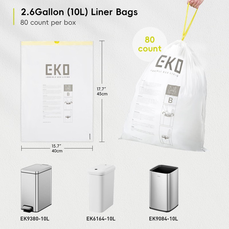 EKO Easy-Dispense Roll 80 Count Extra-Strong Drawstring Small Trash Bag,