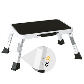 BONTEC 3-Level Adjustable Folding Step Stool, 330lbs Heavy Duty Metal Ladder with Anti-Slip Pedal & Locking Legs, Portable Foldable Step Stool for Adults, Seniors, RV, Bathroom, Home, Office, White