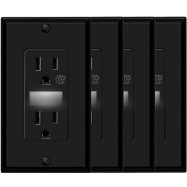 Black Wall Outlet Receptacle with Night Light,Electrical Receptacle Outlets,15A 125V, 2 Pole 3 Wire,Wall Plate Included,4 Pack
