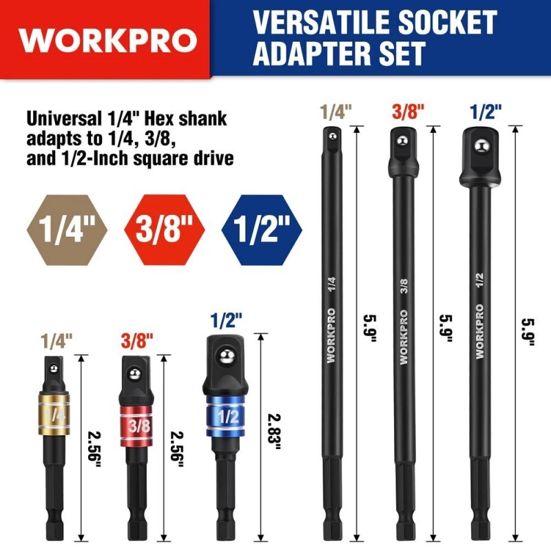 WORKPRO 9PCS Impact Grade Socket Adapter Set Basic/Swivel/L