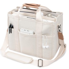 ABOUME Canvas Tote Bag with Multi-Pocket for Women Large Capacity Crossbody Shoulder Handbag Everything Tote Bag with Compartments (Beige,XL)