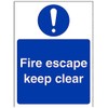 VSafety Fire Escape Keep Clear Sign - Portrait - 150mm