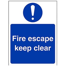 VSafety Fire Escape Keep Clear Sign - Portrait - 150mm x 200mm - 1mm Rigid Plastic