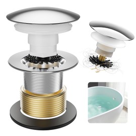 Yaseingoo Chrome Bathtub Drain Stopper, Solid Brass Tip-Toe Bath Tub Drain with Hair Catcher - Universal Coarse/Fine Thread, Bathroom Bathtub Plug Replacement, Anti-Fingerprint Finish, 11.5/16 UNC