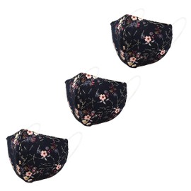 3 Pack Adult Size Washable Reusable Face Mask Nose Wire Filter Pocket Adjustable Ear Loops (Adult Navy Flower Floral (Print))