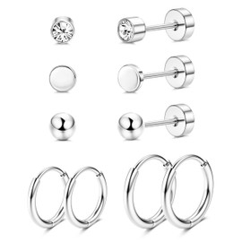 JeweBella 5 Pairs of G23 Titanium Earrings, Women, Men, Children, Medical Stud Earrings, Hypoallergenic Titanium Stud Earrings, Set of Titanium Creoles, Health Stud Earrings Set, Cartilage Piercing
