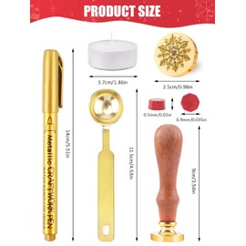 Christmas Wax Seal Stamp Kit Lanstics Wax Seal Stamp Brass Head, 300Pcs Sealing Wax Beads in 3 Colors,2Pcs Metallic Pen, Wooden Hilt, Melting Spoon, Tea Candles for Cards Envelopes, Gift Packaging
