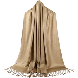 Becolored Solid Color Pashmina Silky Scarf Shawl Wrap Twill Woven Soft Large With Fringes, 65-sand, Large