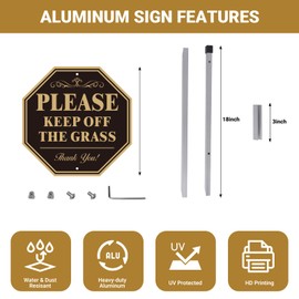 2 Pack Keep Off Grass Sign for Yard, Do Not Walk On Grass, 10''X10'' Sturdy Rust Free Aluminum Metal Signs With 28" Metal Stakes, No Dog Poop Lawn Signs, Fade Resistant, Weatherproof, Easy to Mount
