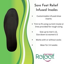 Releef Direct Solutions' Sore Feet Insoles | Foot Pain, Essential Oils, Natural Ingredients, Trim to Fit, Reduce Odor