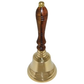 Large School Bell, Polished Brass Metal Handbell, Gold Color with Brown Wooden Handle - Measures 3.75 Inches Wide and 8.5 Inches Tall by SciencePurchase