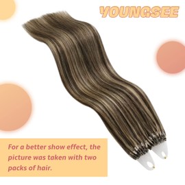 YoungSee Micro Ring Real Hair Extensions, Dark Brown with Blonde, Micro Loop Hair Extensions, Micro Beads Hair Extensions for Women, 45 cm, 50 g, #P4/27, 1 g