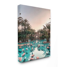 Stupell Industries Tropical Pink Flamingo Pool Relaxed Reflection Palm Trees, Designed by Ziwei Li Wall Art, 16 x 20, Canvas