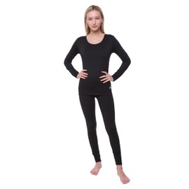 Women Thermal Set, Lightweight Ultra Soft Fleece Shirt and Tights,Black,XX-Large