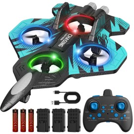 FUNPX Foam RC Airplane with Cool Led Light, 360° Flip and Headless Mode, Remote Control Airplane RC Plane for Kids Adults Aged 6+, RC Flying Toy for Kids, Birthday Gift - Black Blue