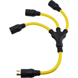 Clear Power 20Amp 2ft(Short) 3 Outlet Extra Heavy Duty Generator Extension Cord Adapter with W Splitter, 20Amp 3 Prong Twist Lock Plug, Water & Weather Resistant, Flame Retardant, Yellow, DCAC-0066-DC