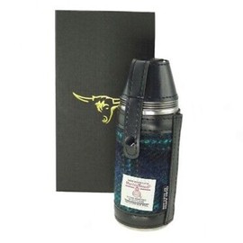 Harris Tweed Hunting Flask - Blue with Turquoise HF3500-COL119 Overcheck