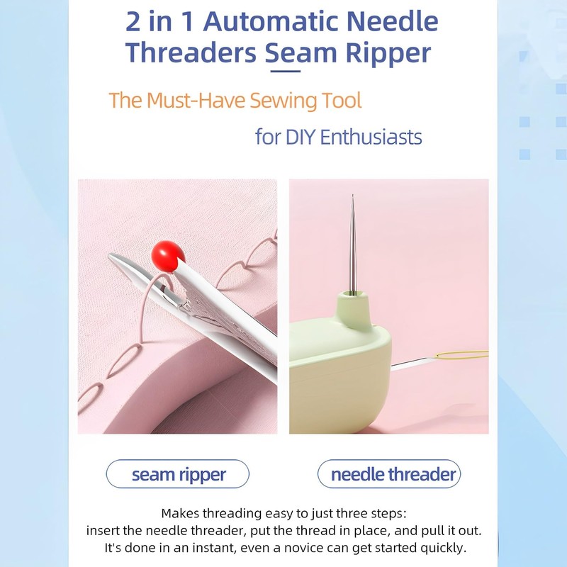 Jellatante Upgraded 2 in 1 Needle Threaders Seam Ripper,Sewing Supplies,Multifunctional