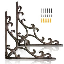Z metnal Cast Iron Victorian Scroll Shelf Brackets, 10 Inch Decor Shelves Bracket, Wrought Iron Corner Brackets,Wall Decorative, Modern Shelving Bracket for DIY Floating Shelves, 2 Pcs