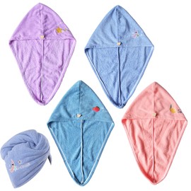 Fayemint Pack of 4 Microfibre Hair Towels, Turban Towel with Button, Quick Drying Hair Towel, for Long and Short Hair (4 Colours)