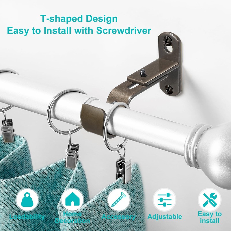 AMZSEVEN Adjustable Curtain Rod Brackets, Metal Window Drapery Rod Hanger