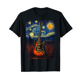 Guitar Starry Night Van Gogh Gifts Guitarist Rock and Roll T-Shirt