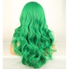 RightOn Green Wig Long Curly Green Wig with Bangs for