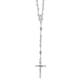 Diamond2Deal 925 Sterling Silver Polished Crystal Rose Quartz Rosary Necklace 21.5"