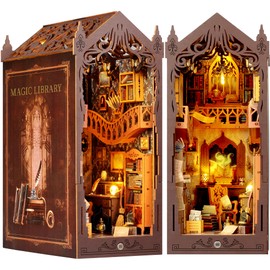 Book Nook Kit - DIY Miniature House Kit for Adults, Teens and Beginners, Magic Library 3D Wooden Puzzle Insert Decor with LED Light, Shelf Miniature Dollhouse, Gifts for Family, Friends
