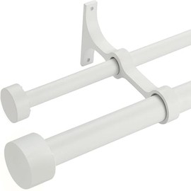 Lwiiom Double Curtain Rods with Aluminum End Cap and Full Surround Brackets,1"Front and 5/8" Back Rod,Adjustable between 36 to 72 Inches (3-6 Feet), Matte White Double Window Drapery Rod