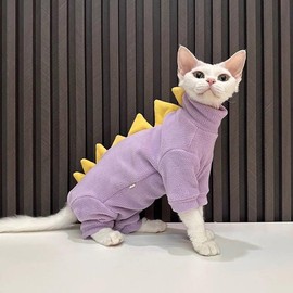 Four Leg Cat Clothes Pjamas Warm Jumpsuit Elastic Pet Clothes for Cat Suit Clothes (Purple, M)