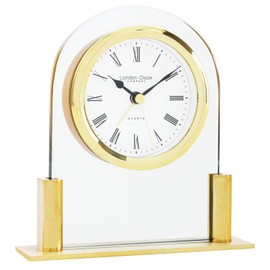 London Clock Glass Arch top Mantel Clock, Gold, 12.5 x 11.5 x 3.5cm