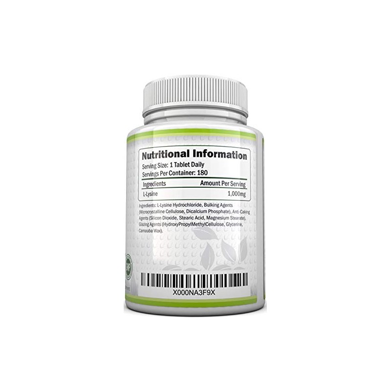 L-Lysine 1000mg | 180 Tablets (6 Month Supply) | Vegetarian