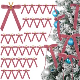 Riceshoot 30 Pcs 6 x 8 Inch Velvet Christmas Bow, Rustic Crafts Gift Bows Nice for Christmas Tree, Garland, Large Gifts, Parties, Indoor or Outdoor Decorations(Coral)